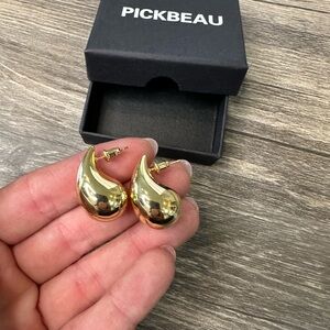 Pickbeau Gold Tone Teardrop Statement Earrings Bold Chunky Studs